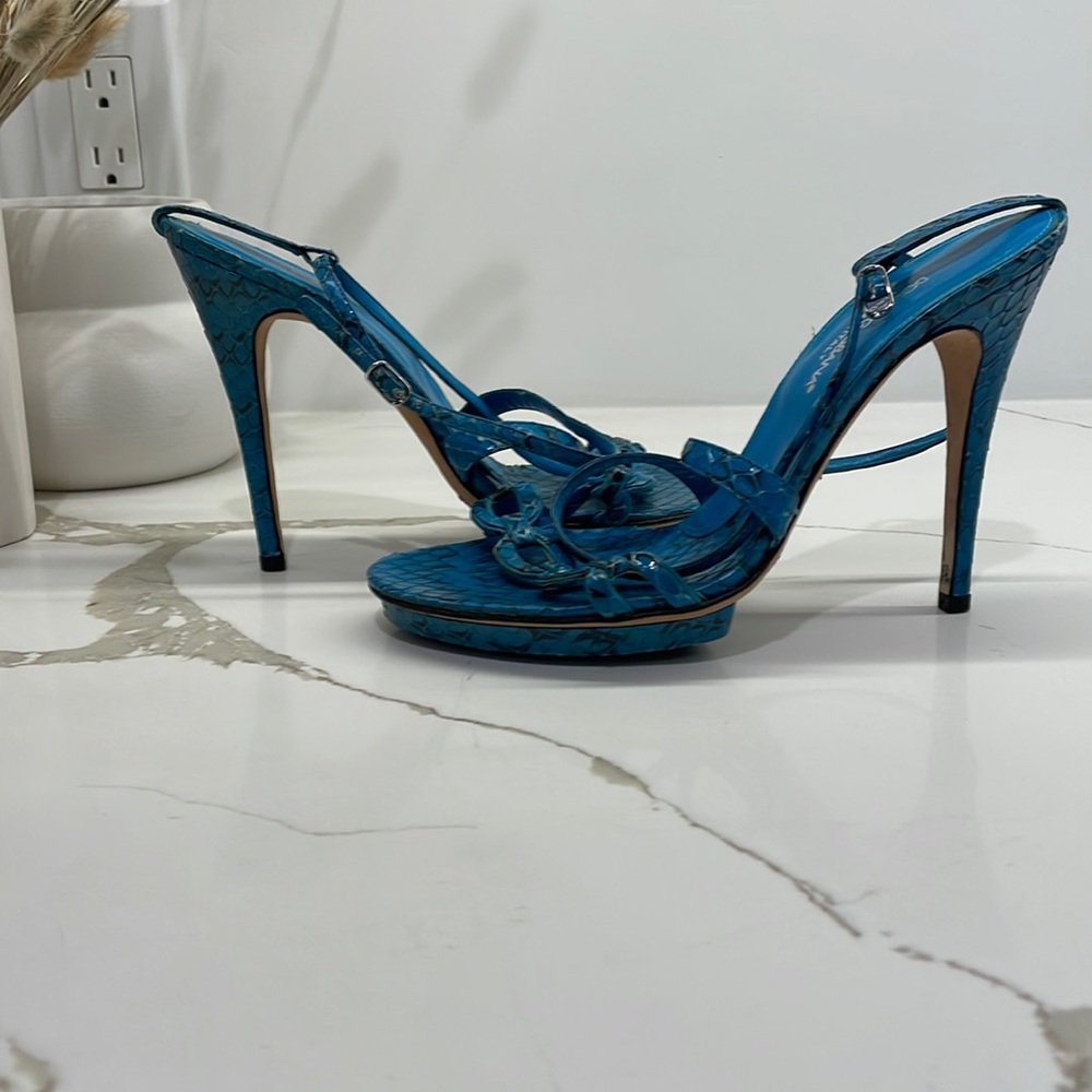 Python blue strapy sandals